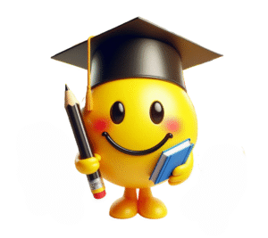 A smiley happy emoji is feeling happy being educational