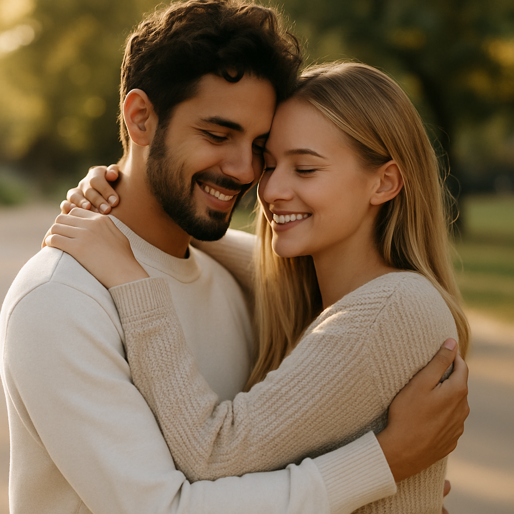 Couple cuddling in loving relationship