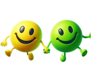 A smiley happy emoji is holding hands with another happy smiley emoji enjoying a personal relationship