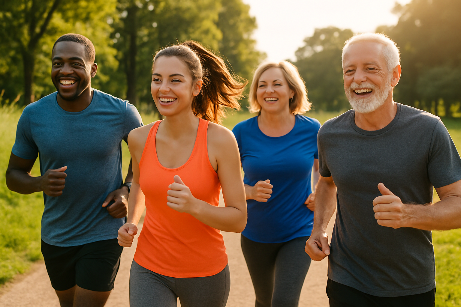 Group of people running together for physical exercise