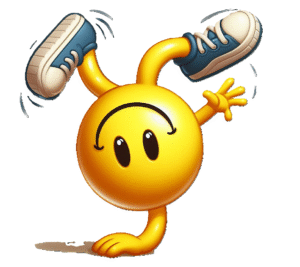 A smiley happy emoji is doing physical exercise