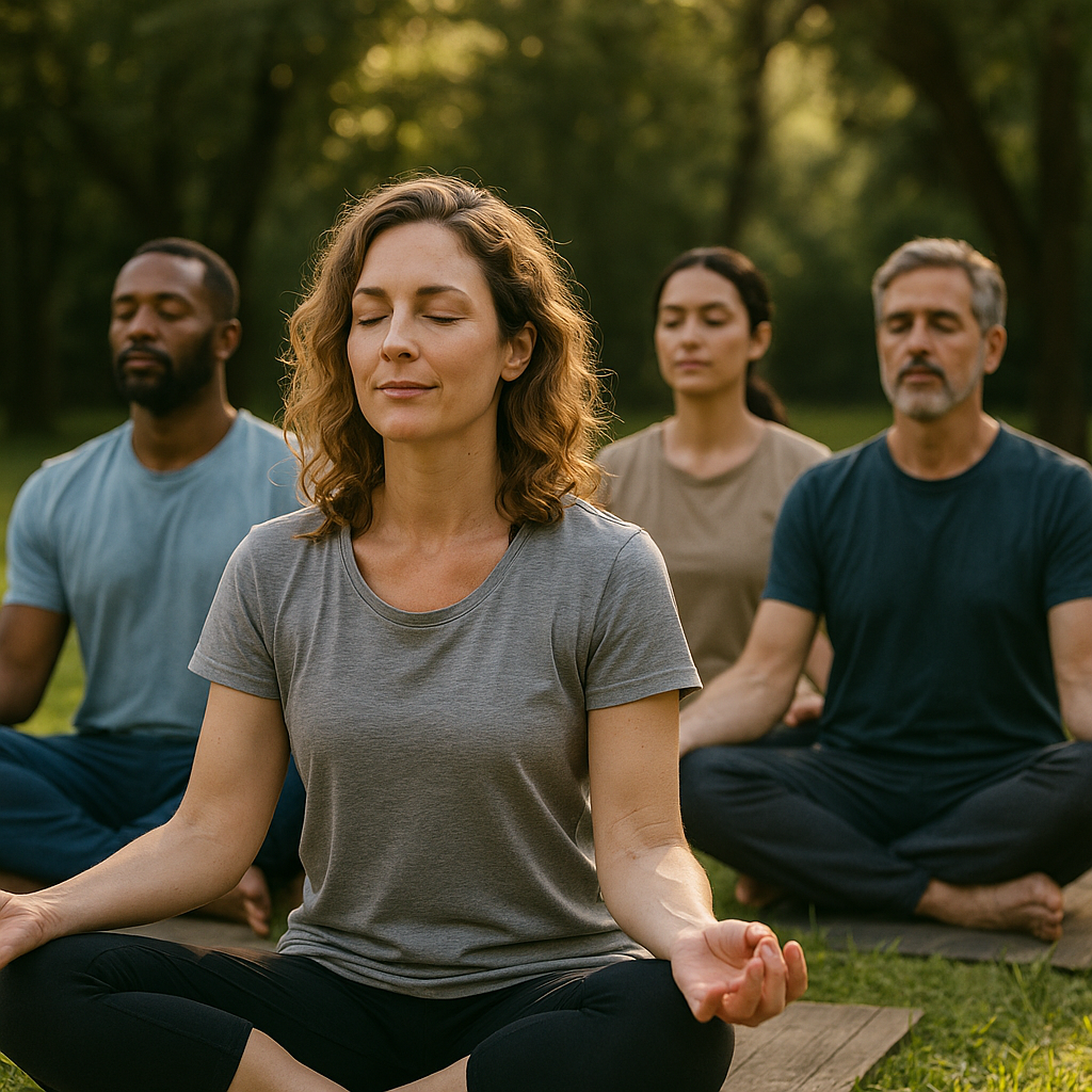 Group of people concentrating on gaining spiritual uplift