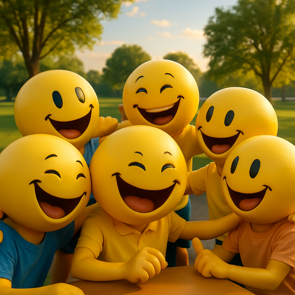 A group of yellow smiley emojis being social